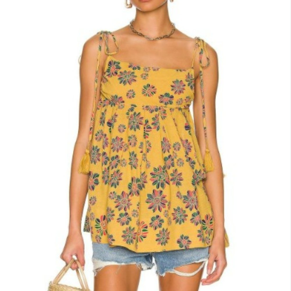 NWT Free People Indigo Molly Smock Cami Golden Yellow size XS